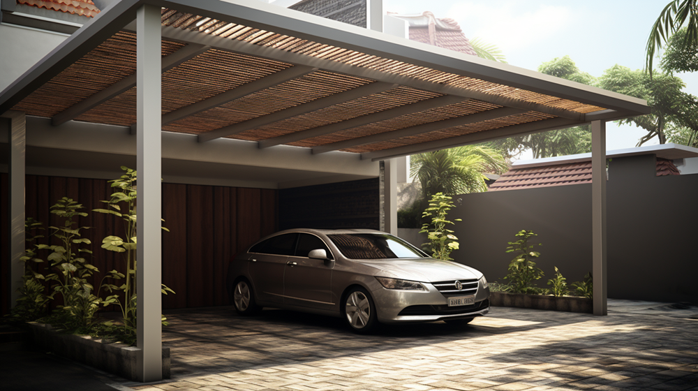 Kanopi minimalis dengan atap spandeks untuk carport rumah minimalis.