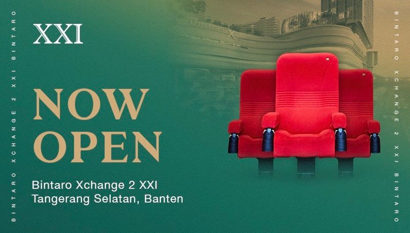 Banner pengumuman pembukaan bioskop Cinema XXI.