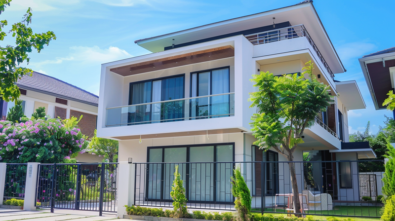 Rumah mewah dengan karakter bangunan yang asimetris.
